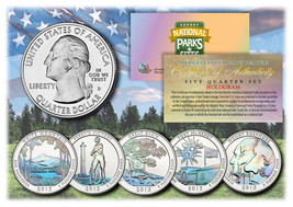 2013 America The Beautiful HOLOGRAM Quarters U.S. Parks 5-Coin Set w/Cap... - £12.39 GBP
