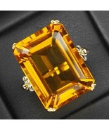 Citrine Golden Yellow Octagon 30.10 Ct. 925 Sterling Silver Gold Ring Si... - £85.61 GBP
