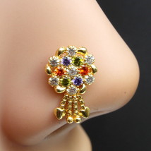 Beautiful Indian Dangle nose ring Multicolor CZ Twist 22g - £11.98 GBP