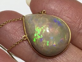 18k Big Natural Australian Semi Black Opal Drop necklace - £2,438.02 GBP