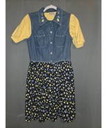 Studio Ease Vintage Denim Floral Dress &amp; Yellow Under Shirt Size 12  - $54.45