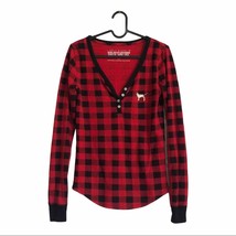 VS I only sleep in PINK buffalo plaid thermal top - £26.36 GBP