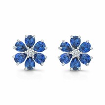 4Ct Pear Cut Blue Sapphire Simulated Diamond Stud Earrings 14k White Gold Plated - £51.79 GBP