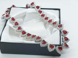  30CT Diamond &amp; Heart Cut Simulated  Ruby Wedding Necklace925 Silver Gold Plated - £257.32 GBP