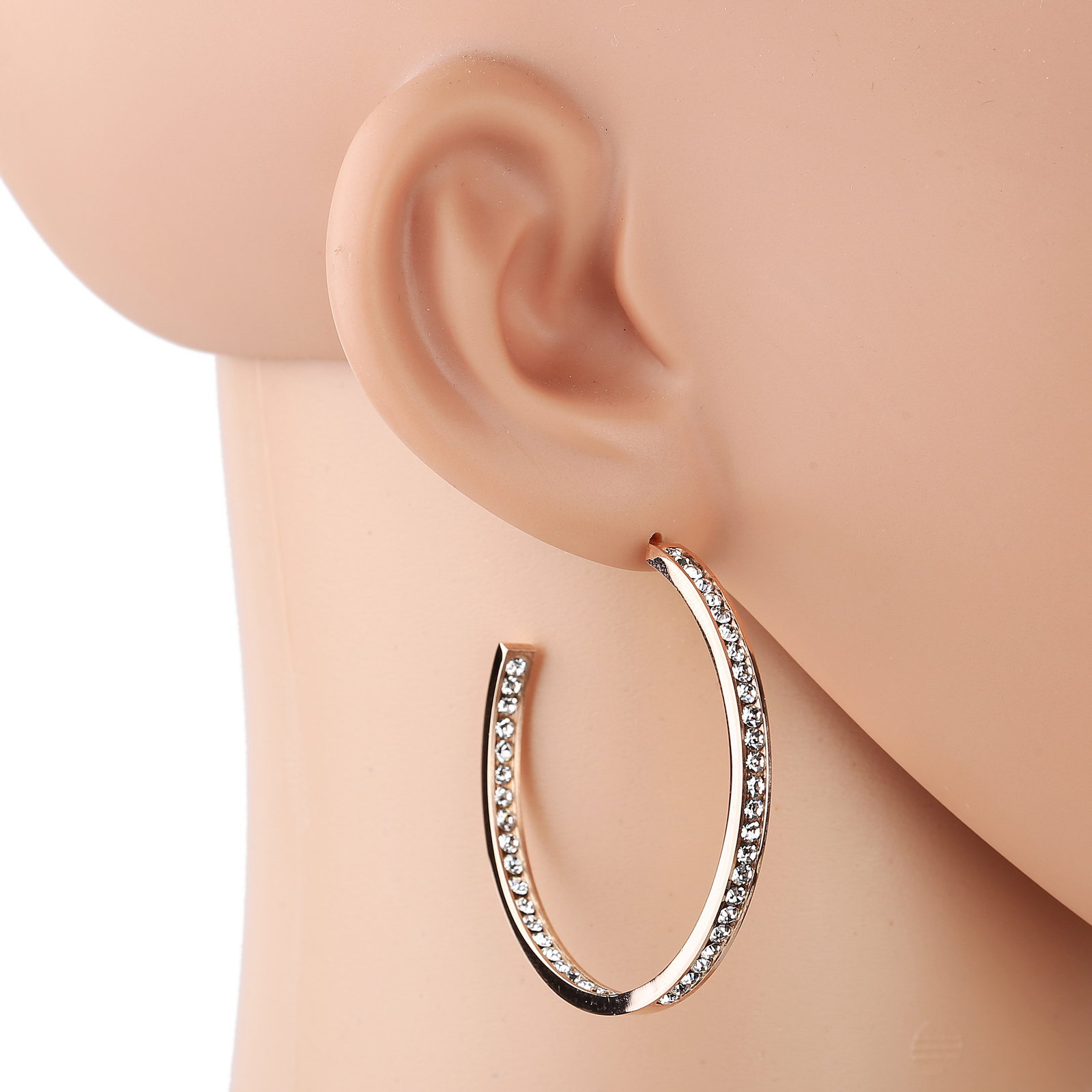 Rose Gold Tone Hoop Earrings With Sparkling Swarovski Style Crystals