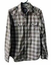 Express Womens Small Green Plaid Long SLeeved Roll Tab Zip Up Button Up ... - £10.75 GBP
