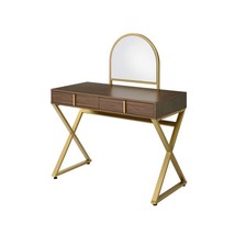 Coleen Vanity Desk w/Mirror &amp; Jewelry Tray, Walnut &amp; Gold Finish - $329.00