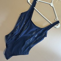 Karla Colletto One Piece Swimsuit Scoop Neck in Navy w/ Black Accents Si... - $79.95