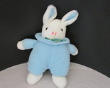 plush white bunny rabbit in attached blue fleece outfit ribbon bow Thail... - $4.94