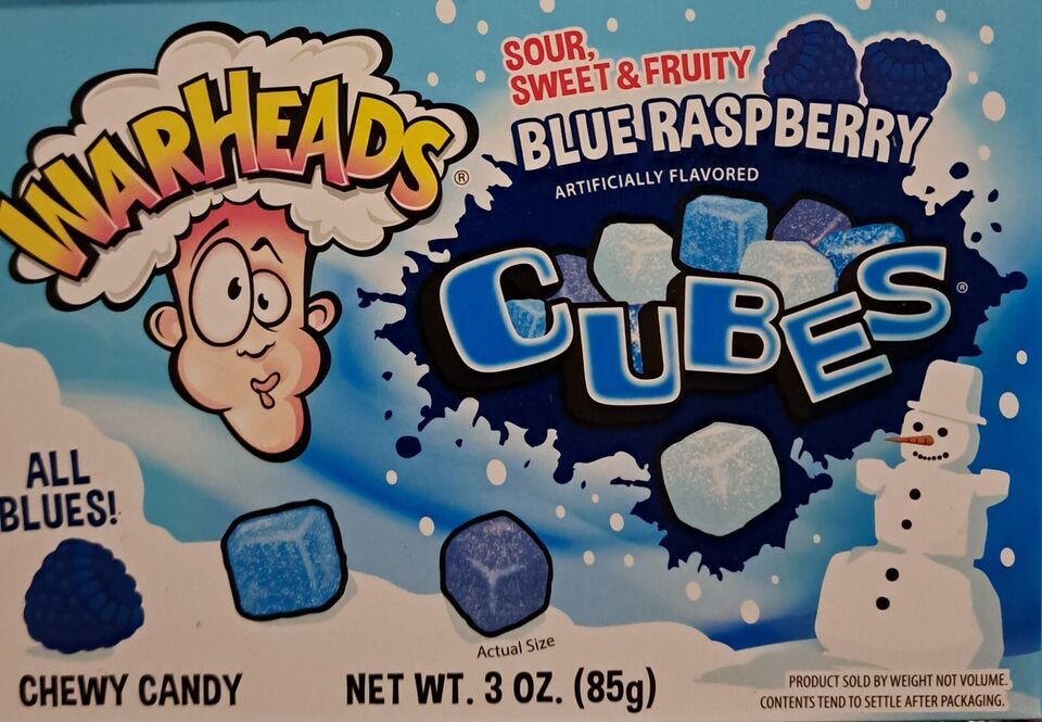 Warheads Chewy Candy - Blue Raspberry Cubes 12 boxes (36 oz.) - 3 oz. ea. x 12 - $44.41