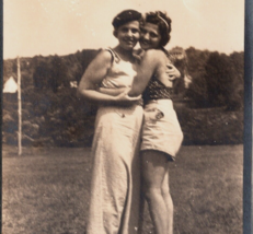 c1940 Vintage Mother Daughter Hugging Park Outside Silvered Photograph - £11.93 GBP