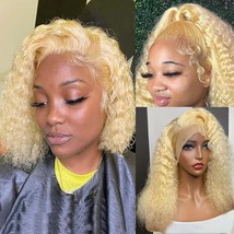 613 Bob Wig Human Hair Deep Wave Curly Blonde Bob Wigs Human Hair Glueless 13X4  - £41.90 GBP