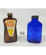 3 Vintage Bottles Jars Amber Blue Clear Apothecary - $21.33 CAD