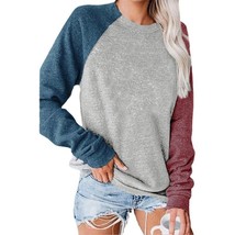 Simplicity Round Neck Contrasting Colors work Long Sleeve T-Shirts Spring Autumn - £72.78 GBP