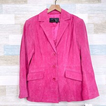 Terry Lewis Genuine Suede Leather Jacket Pink Button Up Lined Womens Medium - $108.89
