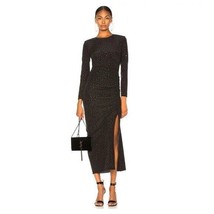 Veronica Beard Amara Ruched Silk Long-Sleeve Embellished Dress Black Size 2 - £173.98 GBP