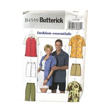 Butterick Sewing Pattern 4559 Button Down Shirt Shorts Unisex Adult Size... - $8.99