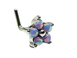 Opal Flower Nose Stud Purple AB 20g (0.8mm) Surgical Steel  L Bend Pin Piercing - £10.14 GBP