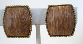 Clip Earrings Vintage 1960&#39;s Faux Wooden Thermoset Lucite Plastic - £6.35 GBP