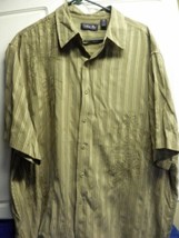 Caribbean Blues Mens Sz XL Green tan Striped Flowers Leaves Button Up Shirt   - £9.38 GBP