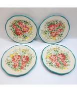 Pioneer Woman Vintage Floral Turquoise 4 Stoneware Salad Plates Teal Sca... - $783.57 MXN