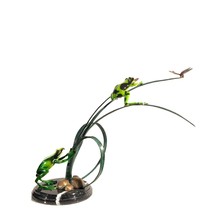 Bronze Green Frogs and Dragonfly on Grass Tabletop Sculpture - $349.00