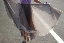 Gray Full Pleated Tulle Skirt Outfit Women Custom Plus Size Long Tulle Skirt image 14