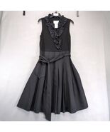 Vtg David&#39;s Bridal Black Ruffle Sleeveless Midi Dress 12 Pleated V-Neck ... - $55.84 CAD