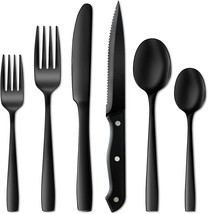 NETANY 24 Pieces Black Silverware Set, Black Flatware Set,, Dishwasher Safe - £28.32 GBP