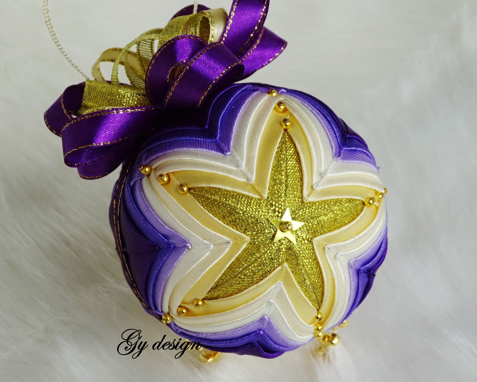 Quilted Christmas tree blue gold ornaments xmas bauble unique handmade gift