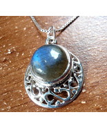 Labradorite Filigree 925 Sterling Silver Necklace Round Circle New - £12.19 GBP
