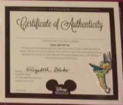 Tinker Bell Disney VIP Movie Club Pin With Certificate Of Authenticity NEW - £10.24 GBP