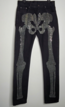 MNML Streetwear Black Studded Skull Jeans 31x35 HALLOWEEN Skeleton Bones Leg - $44.99