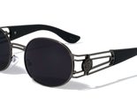 Kleo Slim Round Oval Lion Head Medallion Luxury Sunglasses (Black &amp; Gunm... - £10.17 GBP