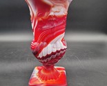 Vintage Imperial Glass End O&#39; Day Red White Swirl Slag Glass Pedestal Ro... - £54.50 GBP