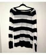 MICHAEL KORS Striped Open Knit Navy White Sweater Gold Shoulder Zipper, ... - $23.47