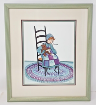 P Buckley Moss 1986 Amish Girl Rocking Chair Bear Framed 17&quot;x15&quot; 682/1000 U202 - £238.93 GBP