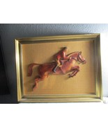 Vintage Mid Century Leather Horse Man Rider Handmade Art framed picture ... - $1,217.86 MXN