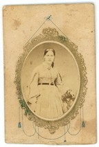 CIRCA 1870&#39;S CDV Featuring Beautiful Woman in Stunning Dress Ornate Draw... - £11.14 GBP