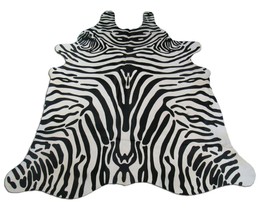 Zebra Print Cowhide Rug Size: 7&#39; X 6&#39; Upholstery Zebra Print Cow Hide Rug  - £148.27 GBP