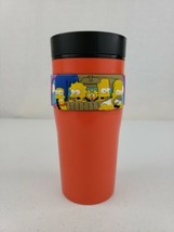 The Simpsons Zak Designs 16oz Travel Mug 2002 Orange Black Plastic 3D Rubber Grip - £26.20 GBP
