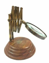Vintage Antique Brass Magnifier Desktop Channer Magnifying Glass on Wooden Base - £36.75 GBP