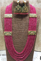 VeroniQ Trends-  Designer Raani Haar Necklace Set in Multi Strand Faux Ruby Kund - £95.92 GBP