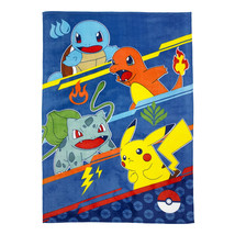 Pokémon child throw blanket Twin Blue Pikachu Bulbasaur Squirtle Charmander - £11.64 GBP