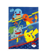 Pokémon child throw blanket Twin Blue Pikachu Bulbasaur Squirtle Charmander - £11.66 GBP