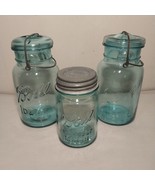 Lot Of 3 Vintage Ball Mason Blue Glass Canning Jars With Lids - Nice Con... - $26.95