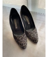 EUC MANOLO BLAHNIK Gray Suede Cheetah Print Pumps SZ 6.5 Made in Italy - $203.10 CAD