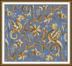 Antique Beige Brown Dragons Blue Backgroun Pillow Motif Cross Stitch Pattern PDF - £5.53 GBP