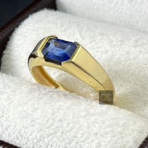 Blue Sapphire Ring Solid Sterling Silver, Sapphire Quartz Mens 18K Gold Ring - £79.92 GBP