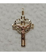 New 14k Tri Color Jesus Cross with Heart Charm Pendent - £95.92 GBP